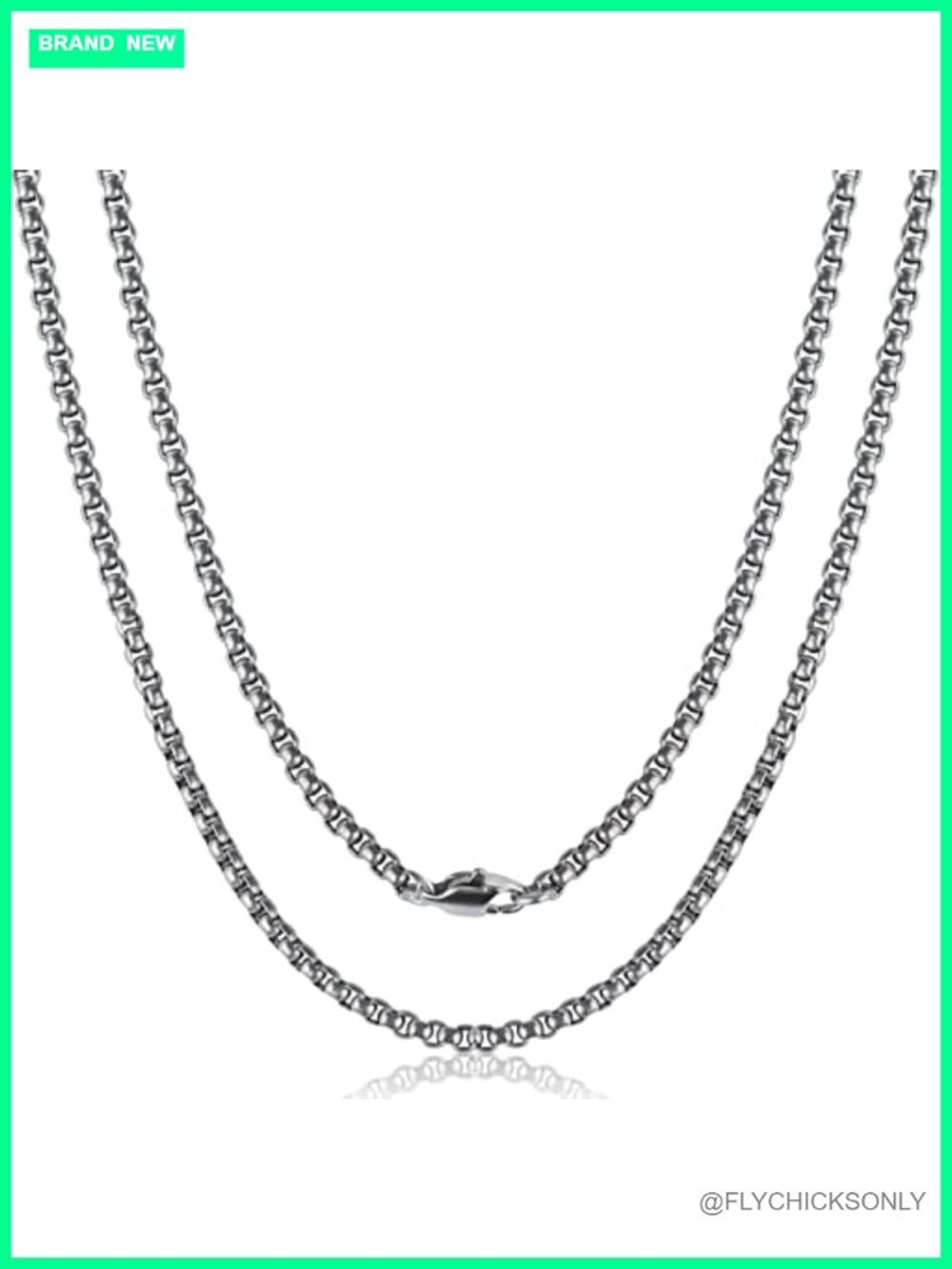 Pure Titanium Necklace 3mm Square Rolo Box Chain 23.62" Unisex Jewelry